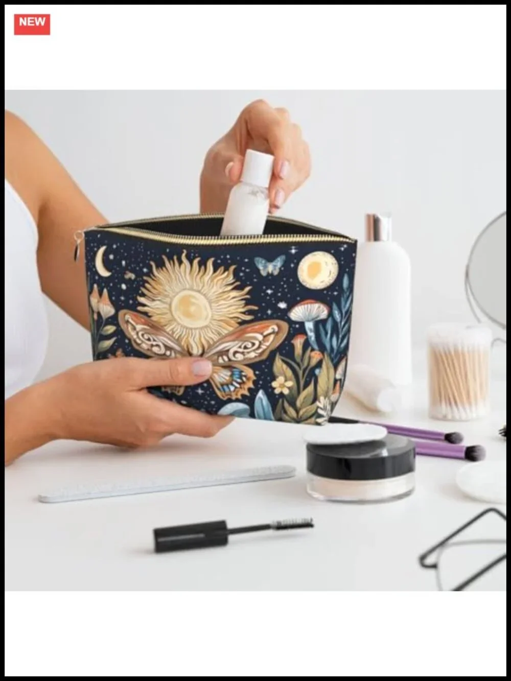 Travel Toiletry Bag Leather Cosmetic Pouch Zipper Boho Makeup Organizer Gift
